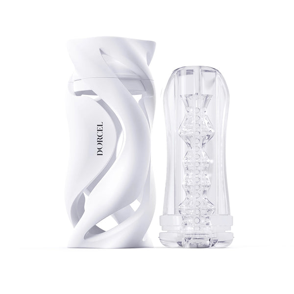 Deep Blow – Transparent Manual Masturbator with Interchangeable Sleeves - White