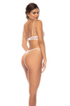 Feather-Trimmed Sheer Mesh Three-Piece Set - Adjustable Straps and Garter Belt