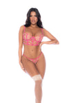 Romantic Rose Whisper Bustier Set with Lace-Up Back & Thong