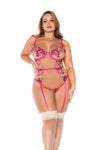 Seductive Garden Teddy with Floral Embroidery, Garters & Lace-Up Back