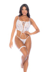 Elegant White Lace 3-Piece Lingerie Set with Bustier, Thong & Garter