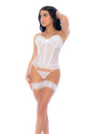 Romantic White Lace Four-Piece Bustier Set with Garters & Thong