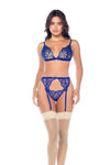 Dazzling Sapphire Blue Three-Piece Lingerie Set Ð Sexy Bra & Garter