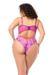 Azalea Lace Teddy D Sheer Mesh Bodysuit with Floral Embroidery