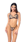 Sultry Nude & Black Mesh Two-Piece Set with Bold Leather Accents