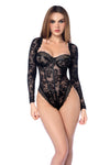 Seductive Black Lace Long-Sleeve Bodysuit ✦ Gothic Sheer Mesh One-Piece