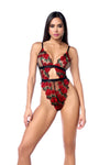 Seductive Black & Red Teddy │ Sheer Mesh Rose Embroidered Bodysuit