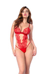 Passionate Red Crochet Bodysuit – Sheer Sexy Mesh Lingerie One-Piece