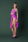 Neon Orchid Desire: Butterfly Lace Flyaway Gown & Thong Set