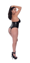 Aura Open Crotch Leather Look Teddy with Studs & Halter Neck – Lust Collection