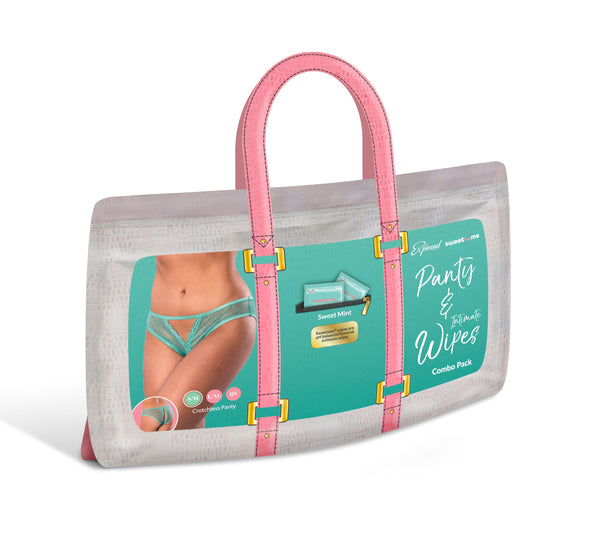 Mint Condition Crotchless Panty with Sweetums Wipes – Mesh & Lace Tease by Magic Silk