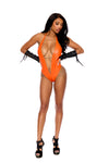 "Shadow Voltage" Deep V Leather Teddy – Halter Chain & Bare-Back Heat