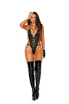 "Voltage Veil" Vinyl & Fishnet Teddy – Halter Heat & Nailhead Edge