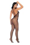 Midnight Desire Fishnet Bodystocking with Floral Lace & Crotchless Cut