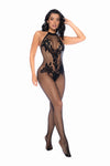Midnight Desire Fishnet Bodystocking with Floral Lace & Crotchless Cut