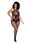 Midnight Desire Fishnet Bodystocking with Floral Lace & Crotchless Cut