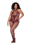 Midnight Desire Fishnet Bodystocking with Floral Lace & Crotchless Cut