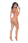 Sunset Radiance Sexy Mesh Lingerie Bodysuit with Fishnet Floral Halter