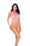 Sunset Radiance Sexy Mesh Lingerie Bodysuit with Fishnet Floral Halter