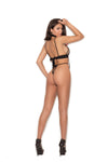 "Midnight Ribbon" Embroidered Bow Lace Teddy with Strappy Back