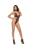 "Midnight Ribbon" Embroidered Bow Lace Teddy with Strappy Back