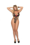"Midnight Ribbon" Embroidered Bow Lace Teddy with Strappy Back