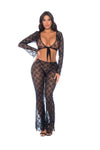 Moonlit Elegance Floral Lace Two Piece Set with Flare Pants Ð Black