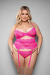JULIETTE Magenta Lace Bra & Garter Set – Sheer Lingerie Set S/M to 3X/4X | Lúsha Lustré