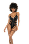 Alluring Leather and Tulle Bodysuit - Versatile Style with Underwire and Front Closure