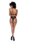 Back view of a transparent mesh bodysuit with a halter neck tie, showcasing a sleek open back design that highlights the body's natural contours.