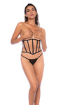 Seductive Corset Two Piece Lingerie Set with Lace-Up Back Ð Black