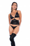 Bold Fantasy Three Piece Lingerie Set with Handcuff Waistband Ð Black