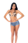Boho Energy Tattoo Print Triangle Top & Shorts Two Piece Set
