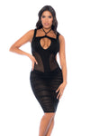 Midnight Desire Sheer Mesh Halter Dress with Open Back Ð Black