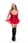 Enchanting Holiday Cheer Sexy Santa Costume Peak A Boo Cups Feather Trims Incorporated Belt Hat