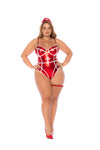 Bold Red Metallic Nurse Costume with Garter Belt & Headpiece