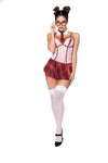 Highschool Hottie Schoolgirl Costume with delicate lace, contrasting seams, and classic plaid design. Perfect blend of nostalgia and allure.