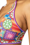 Fashionable Crochet Print Monokini - Embroidered Trims with Medium Bottom Coverage