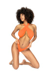 Bright Ribbed Monokini - Cross Neck Halter Design with Brazilian Thong Coverage