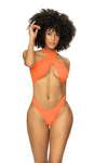 Bright Ribbed Monokini - Cross Neck Halter Design with Brazilian Thong Coverage - High-quality, stylish, and affordable.