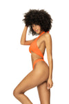 Bright Ribbed Monokini - Cross Neck Halter Design with Brazilian Thong Coverage