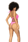 Gloss Pink Halter Monokini - Cross Neck Design with Silver Rings