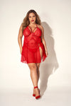Whimsical Romance Floral Lace Heart Mesh Babydoll Side Slits Semi Fitted