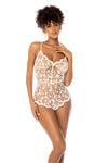 Sleek Wet-Look Romper - Modern Design with Transparent Mesh and Halter Tie