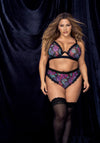 Elegant Blooms Set Vibrant Floral Sheer Mesh Contrasting Lace Trims Underwire Support Adjustable Straps Matching Panty