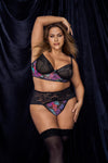 Alluring Elegance Set Lace Printed Mesh Underwire Lace Trims High Waisted Panty Medium Coverage