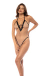 Black Satin and Mesh Bodysuit - Lace-Up Design with Halter Neck Tie - High-quality, stylish, and affordable.