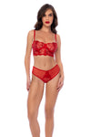 A two-piece lingerie set featuring embroidered shiny sequins with underwire for support, removable straps, adjustable back fastening, and a matching panty for a glamorous look.