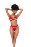 Front view of A two-piece lingerie set featuring a top with open cups, bow details, adjustable straps, and a matching bow panty for a flirty and playful look.