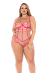 Sultry Rose Whisper Teddy with Lace-Up Back & Faux Boning